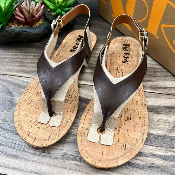 NIB Korks by Kork Ease Skylar Flat Toe Post Thong Sandal Dark Brown PU - Picture 3 of 12